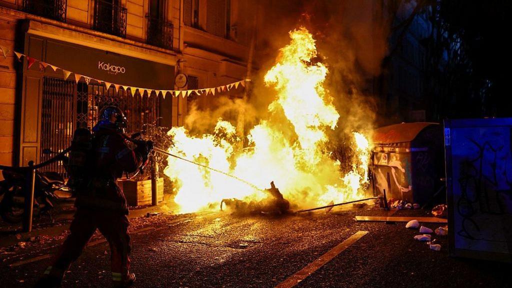 Burning barricade in Marseille